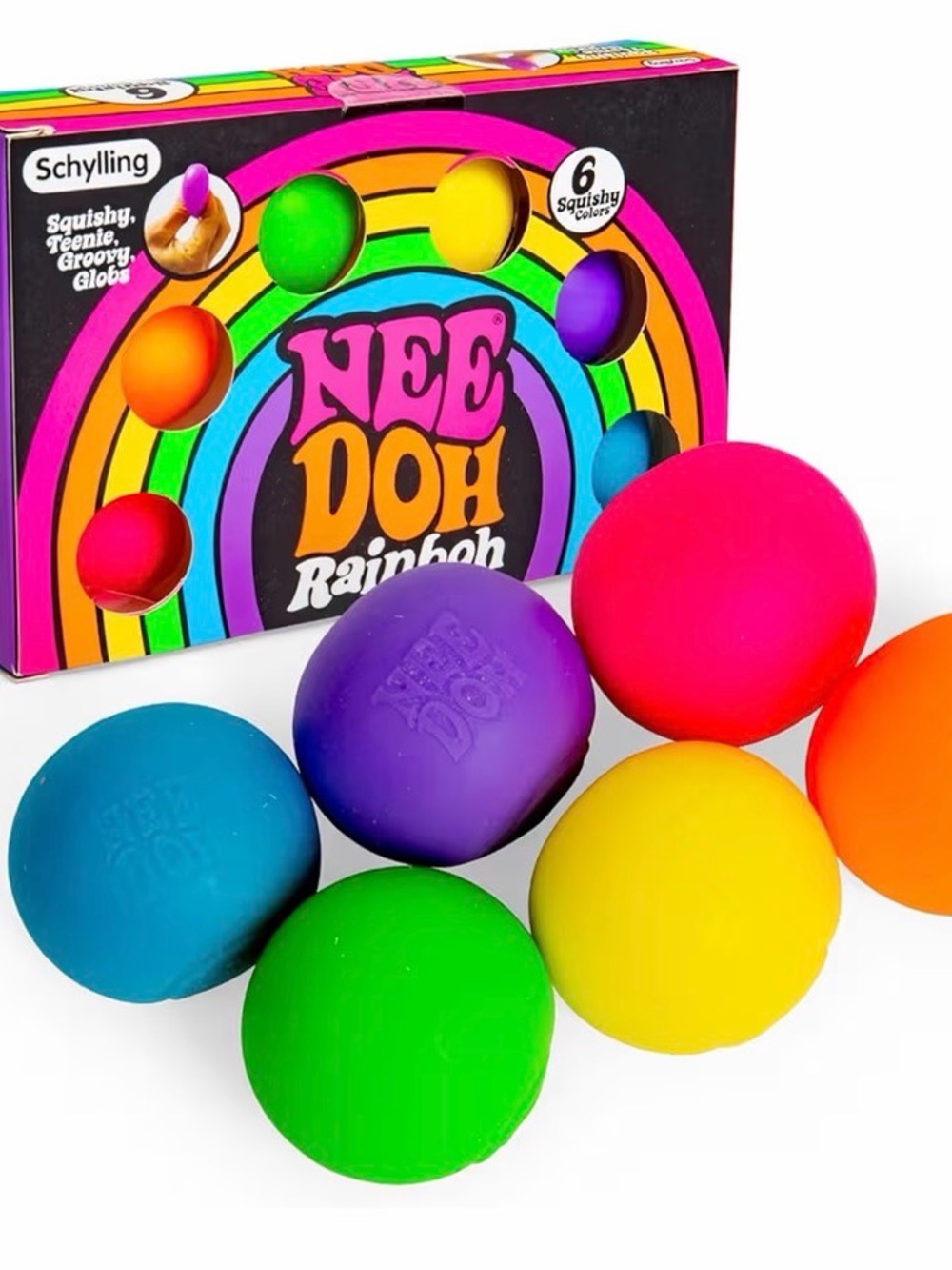 NeeDoh Rainboh 6 Squishy Balls - Bright Multicolor Sensory Set BNWB